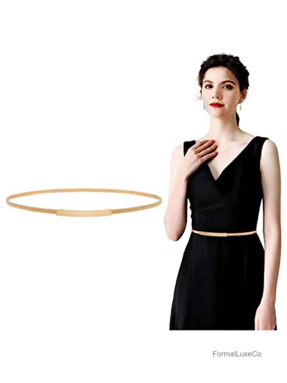 Women Skinny Metal Chain Waist Belt Gold Waistband Elastic